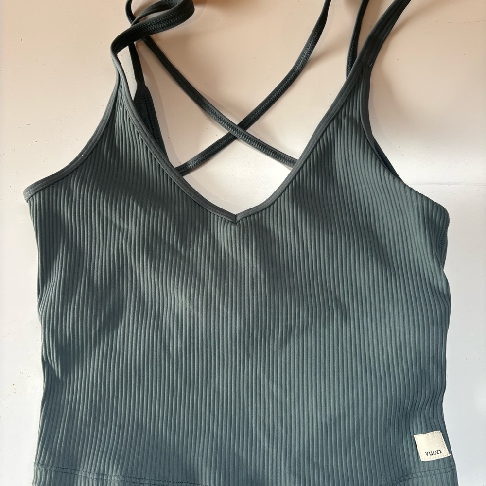 Vuori Deep Green Ribbed Strappy Tank